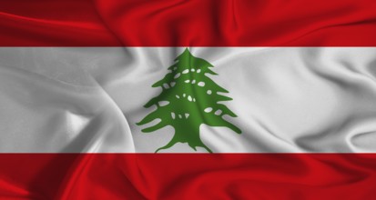 Realistic Lebanon flag waving. Close up of flag of Lebanon with cloth texture
