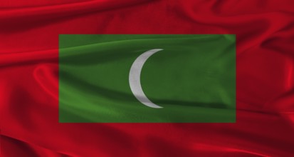 Flag of Maldives with fabric textured background. Close up of National flag of Maldives with