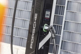 Electric charging station on the Porsche inn Zuffenhausen factory premises. Stuttgart,