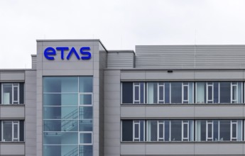 ETAS company building in Feuerbach. Façade with company logo. ETAS GmbH (Empowering Tomorrow's