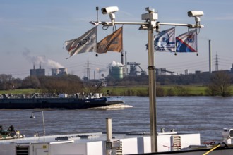 Backdrop of the HKM steelworks, Krupp-Mannesmann steel mill, blast furnaces, gasometer, coking