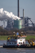 Backdrop of the HKM steelworks, Krupp-Mannesmann steel mill, blast furnaces, gasometer, coking