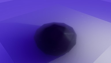 3D geometric pattern of a purple illustration featuring a central twist in a grid-like structure