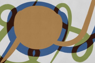 A modern abstract illustration featuring interconnected geometric shapes in earthy beige, rich