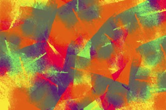 Vibrant abstract background showcasing an explosion of orange, green, and red hues with textured