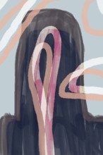 This artwork features a blurred, abstract portrait with soft curves and obscure facial features,