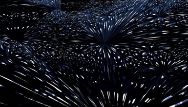 This striking 3D render features a complex interplay of geometric patterns dominated by shades of