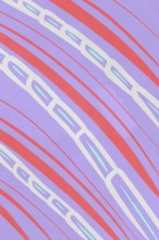 A contemporary, minimalistic illustration featuring repetitive purple and red chain patterns with