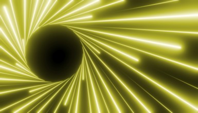 Abstract rendering featuring a glowing green tunnel with dynamic lines radiating towards a central