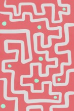 An eye-catching minimalistic illustration featuring a twisting white maze on a soft pink background