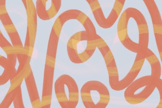 An abstract illustration featuring flowing strokes in pastel colors, mixing soft orange and yellow