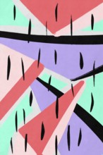 This vibrant minimalistic illustration features geometric shapes in pastel colors intersected by