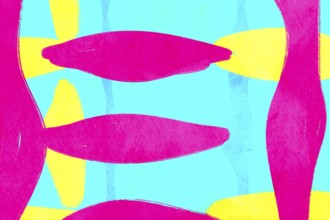 A vibrant abstract illustration showcasing colorful geometric shapes in pink, yellow, and turquoise