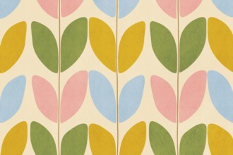 A vibrant abstract background featuring a symmetrical leaf pattern in retro pastel colors. Ideal