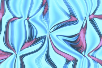 A vibrant abstract artwork featuring flowing blue and pink wavy lines. The design exudes dynamic