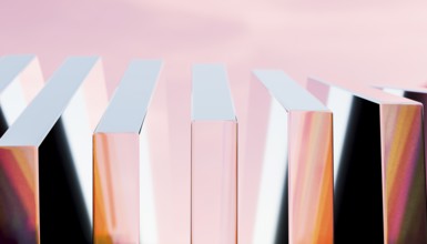 A captivating 3D render showcasing sleek metal and crystal blocks with reflective surfaces, set