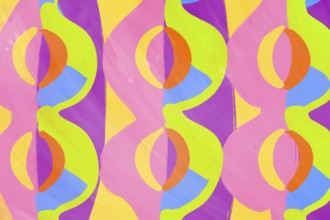 This colorful abstract illustration features a vibrant geometric pattern with bold shapes and vivid