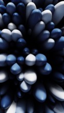 A digital composition featuring tightly packed spheres in varying shades of blue, creating an