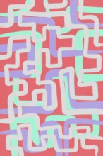 This image features a minimalistic illustration of an abstract maze pattern drawn with thick,
