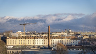 A picturesque view of Geneva, Switzerland, showcasing the city's architecture with the majestic