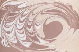 A stunning abstract design featuring a swirling floral pattern in beige and pink acrylic paint. The