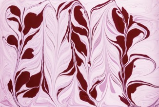 A stunning floral design featuring flowing abstract shapes in shades of red and pink acrylic paint.