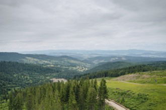 A panoramic view of the lush, green landscape surrounding Bachledka Ski Sun in Zdiar, Slovakia,