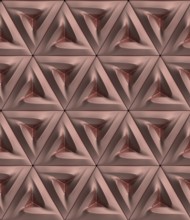 An intricate 3D geometric pattern featuring triangular shapes in neutral tones creates a modern and