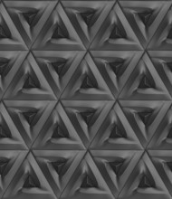 This 3D geometric pattern features a repetitive triangular design, creating a seamless abstract