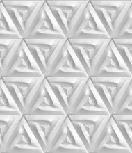 A seamless 3D geometric pattern featuring triangular shapes in a monochrome palette. This abstract