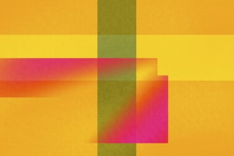 A vibrant abstract illustration featuring geometric blocks of bold colors like yellow, orange,