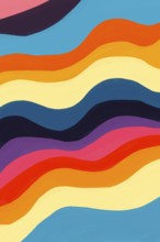 This eye-catching abstract painting features waves in a sequence of vibrant colors against a