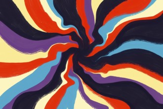 Vivid swirls of black, blue, orange, and purple create a dynamic abstract pattern. Ideal for