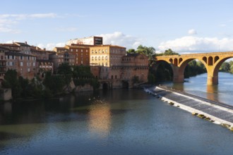 A stunning view of Albi, a historic town in southern France The picturesque riverfront features