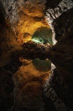 Striking view inside the Cueva de los Verdes in Lanzarote, showcasing beautiful, naturally lit rock