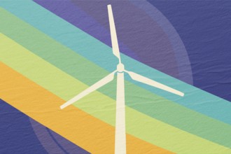 A wind turbine stands tall at an eco-friendly farm, symbolizing the commitment to renewable energy.