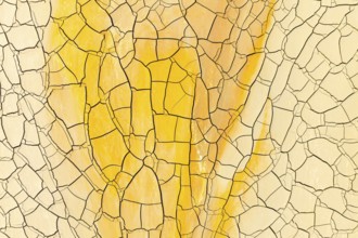 A vivid display of golden yellow and pale yellow mud cracks captured in stunning detail, presenting