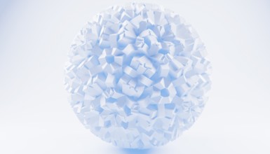 An elegant 3D render showcasing an abstract white geometric sphere composed of numerous irregular