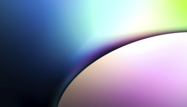 An abstract digital illustration featuring a spherical gradient with vibrant colors blending into a