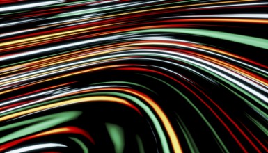 A vibrant 3D rendering showcasing dynamic, flowing waves with Ethereum-inspired colors Swirling