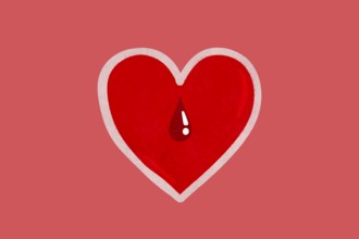 A heart-themed health illustration featuring a red heart with a blood droplet inside, set against a