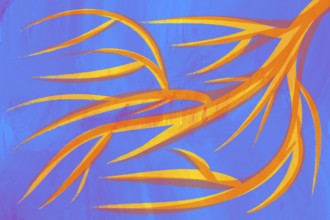 A dynamic illustration featuring vibrant orange branches against a contrasting blue background The
