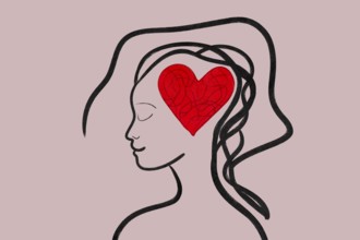 This artistic illustration depicts a silhouette with a heart in the mind, symbolizing the
