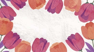 Colorful tulips in pink, purple, and orange surround a blank space, celebrating the beauty of