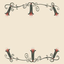 This artistic floral illustration features elegant black vines with intricate red and white flower