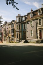 Historic row houses lining a peaceful street in St. John's, Newfoundland and Labrador, Canada,