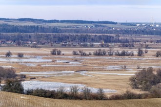 Ice and snow-covered foothills of the Oder in the Lower Oder Valley National Park. Schwedt,