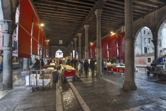 Fish fruit and vegetable market, Rialto market in the San Polo district, Venice, Veneto, Italy