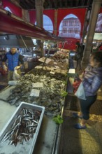 Fish market, rialto market in the San Polo district, Venice, Veneto, Italy