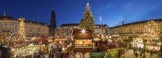 Panorama with Great Pyramid, Christmas Tree and Ferris Wheel at the Striezelmarkt Christmas Market